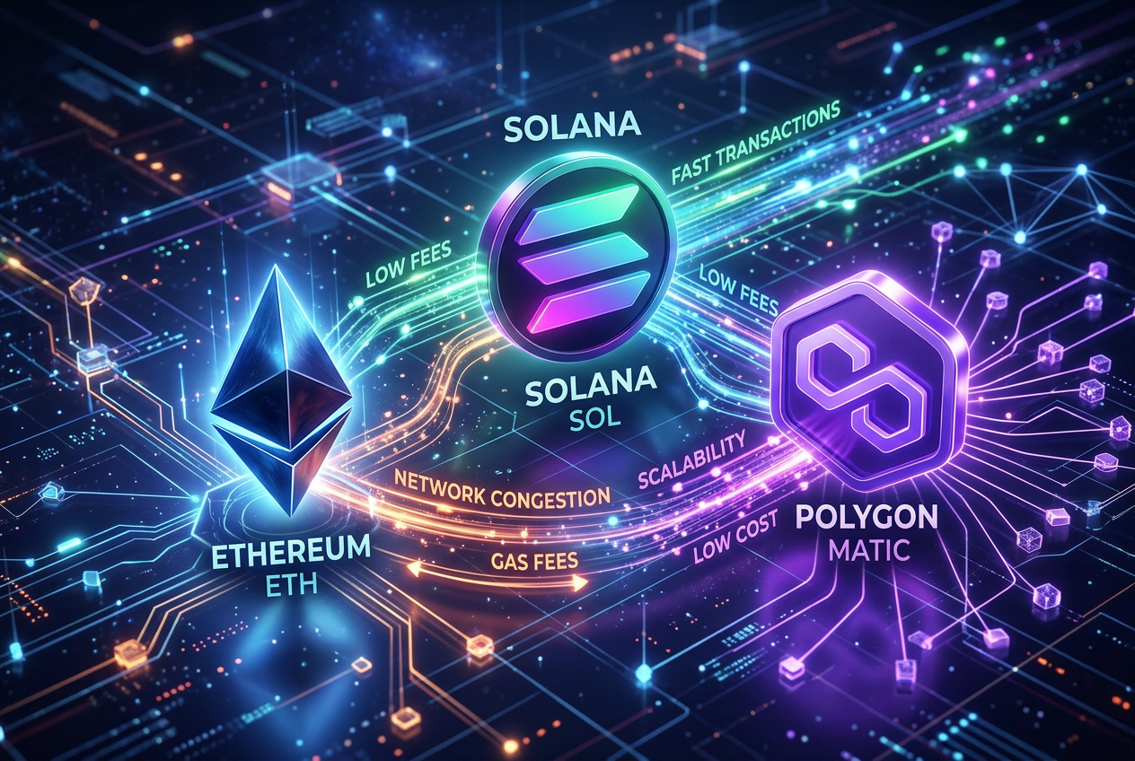 Srovnání různých kryptoměnových sítí jako Solana, Ethereum a Polygon pro rychlé platby v kasinu
