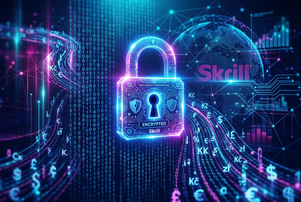 Koncept digitální bezpečnosti a online plateb Skrill