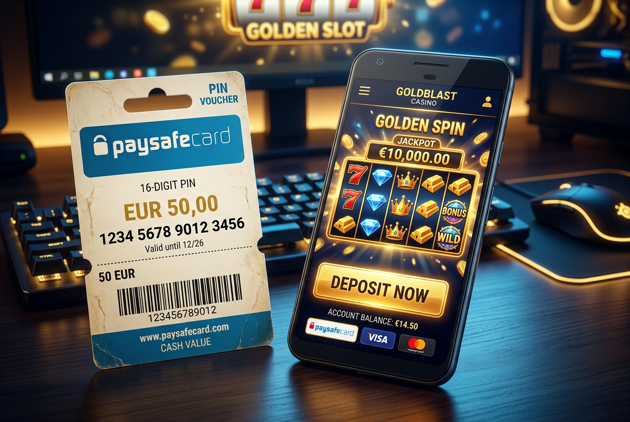 Digitální ilustrace platby Paysafecard v online kasinu na smartphonu